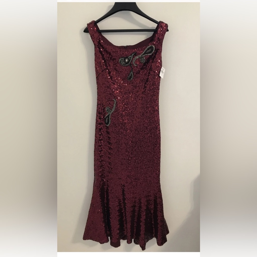 THEIA EMBELLISHED BURGUNDY SEQUIN DRESS SIZE 2